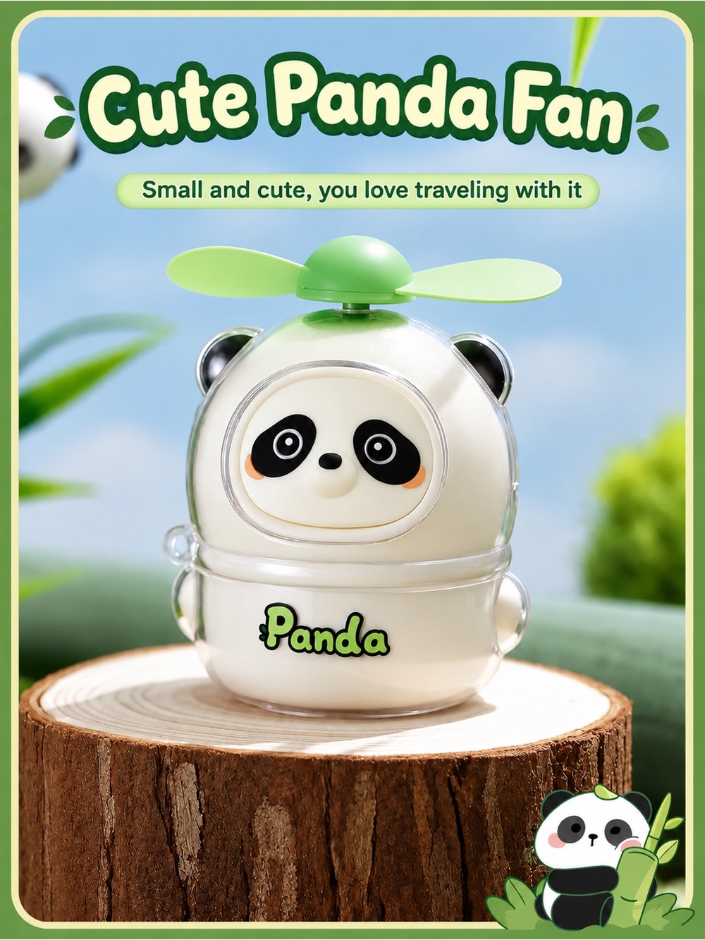 Cute Panda Portable Fan-USB Rechargeable Personal Fan-Small Table Fan-Kids Gift